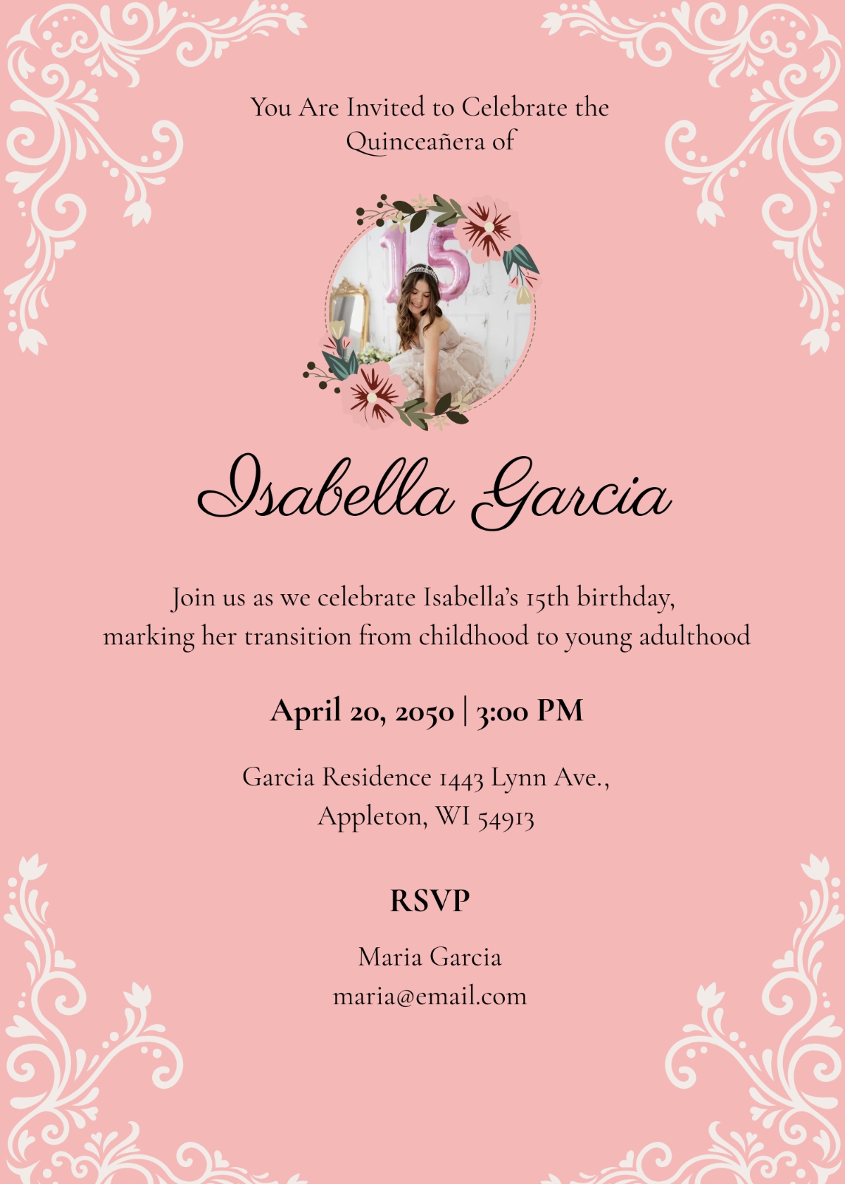 Free Elegant Quincea era Invitation Template To Edit Online