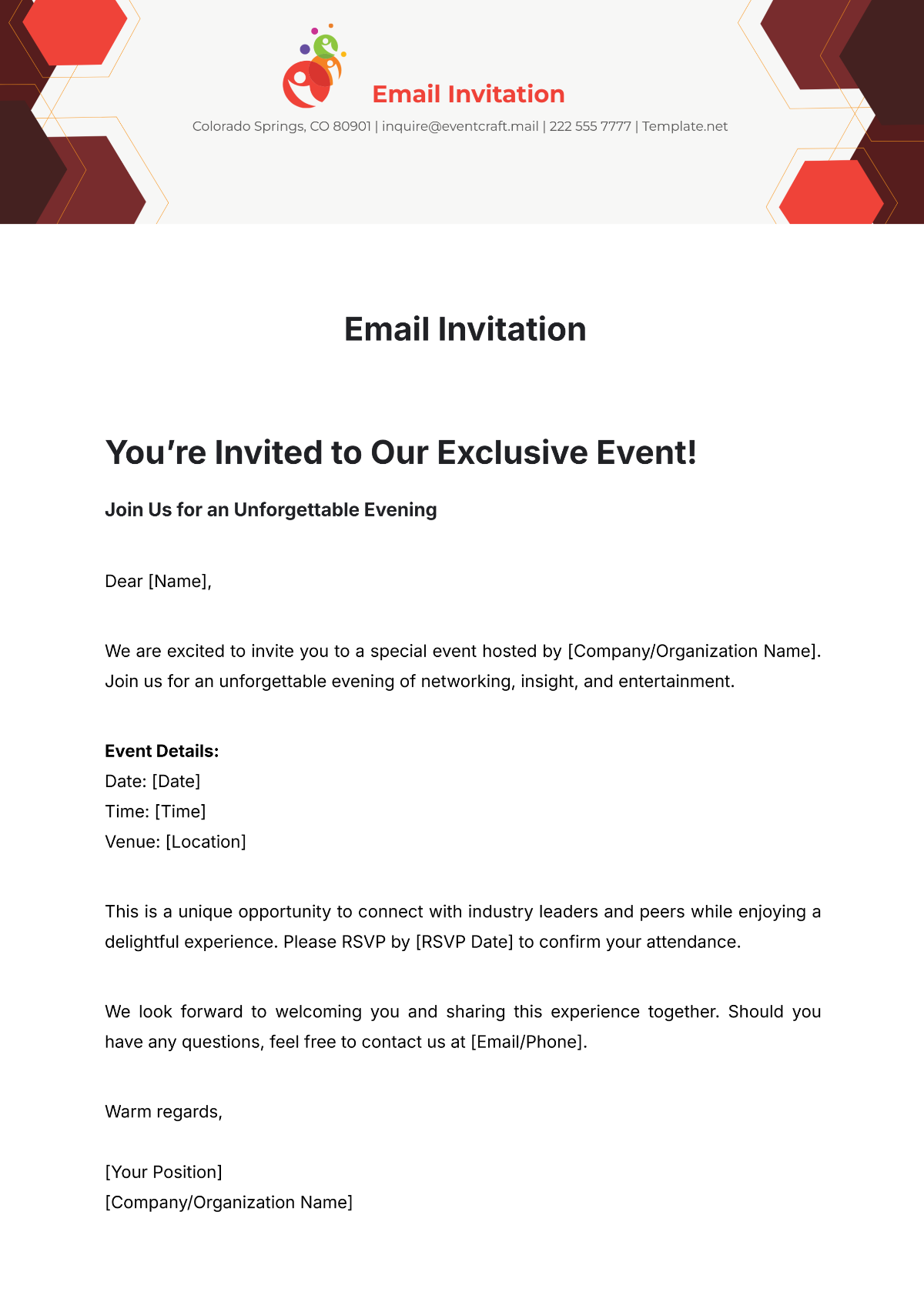 Free Email Invitation Templates Editable And Printable