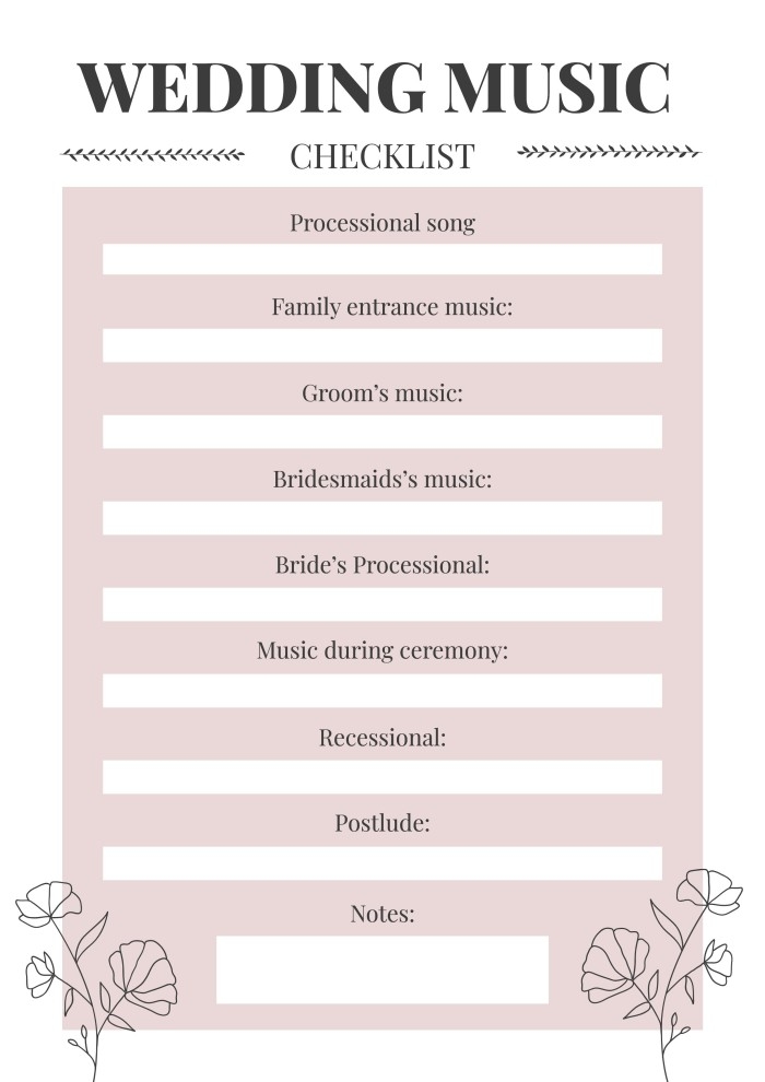 Free Floral Ornamental Wedding DJ Checklist Template