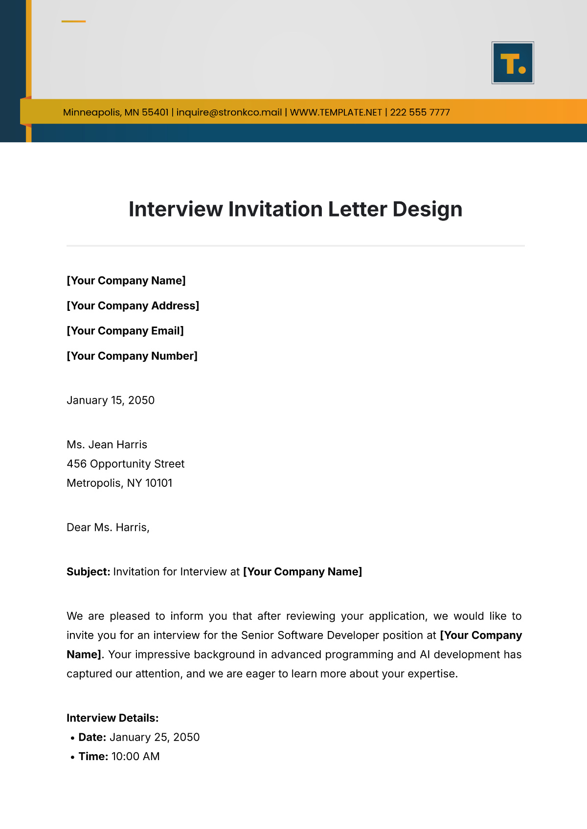 Free Interview Letter Templates Editable And Printable