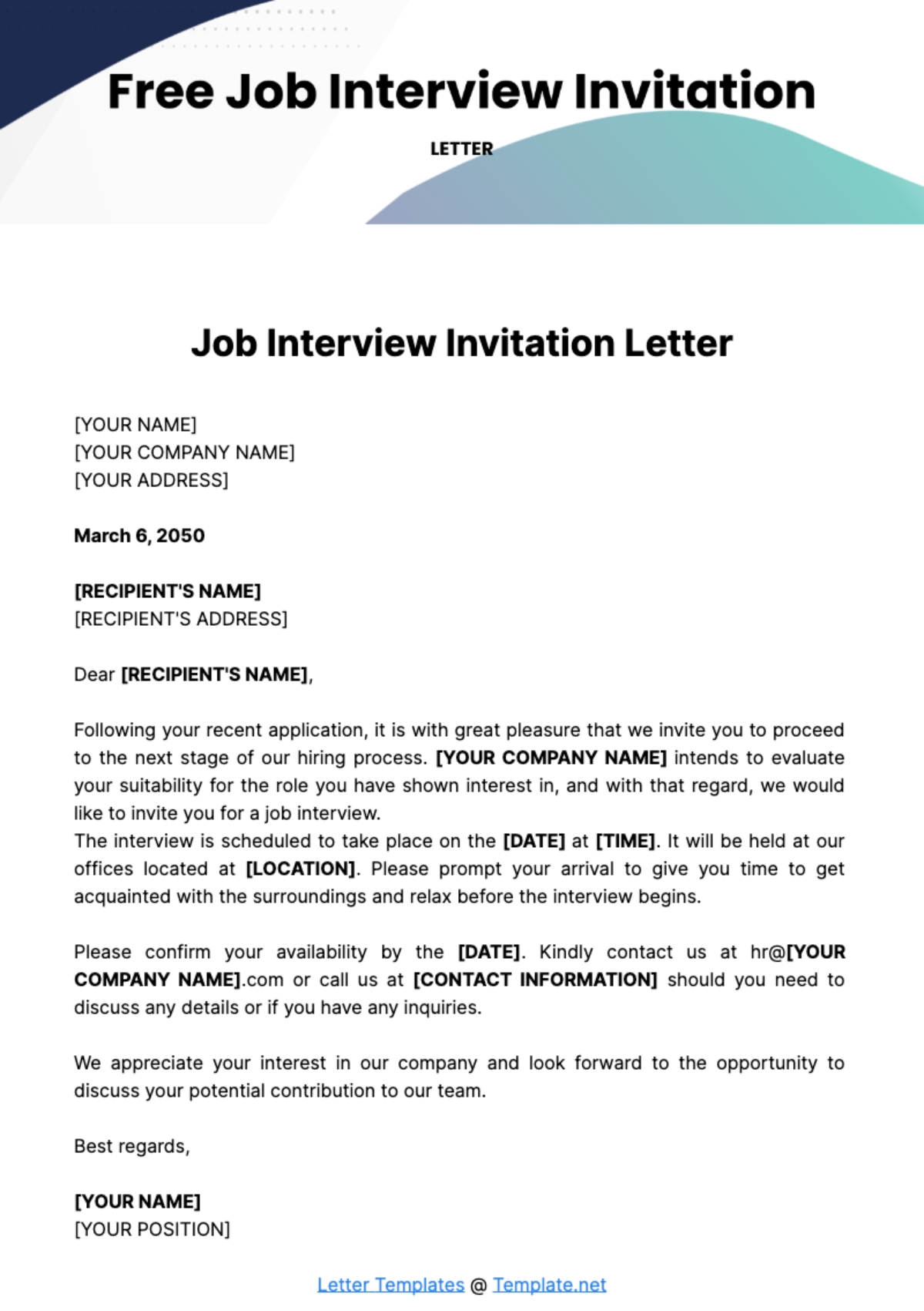 Free Job Interview Invitation Letter Template To Edit Online