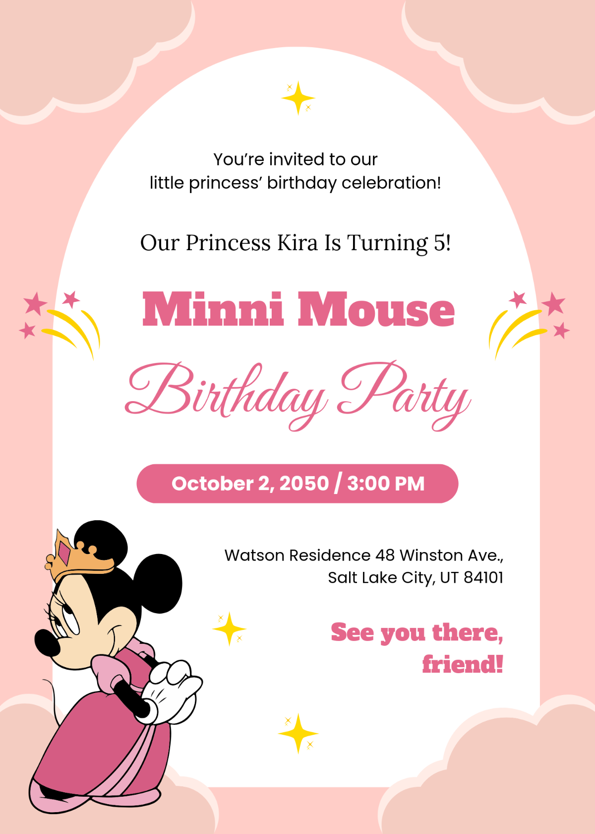 Free Minnie Mouse Princess Invitation Template To Edit Online