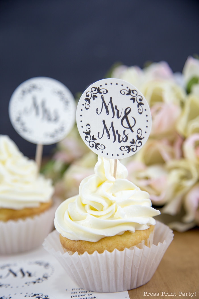 FREE Mr Mrs Wedding Cupcake Toppers Press Print Party 