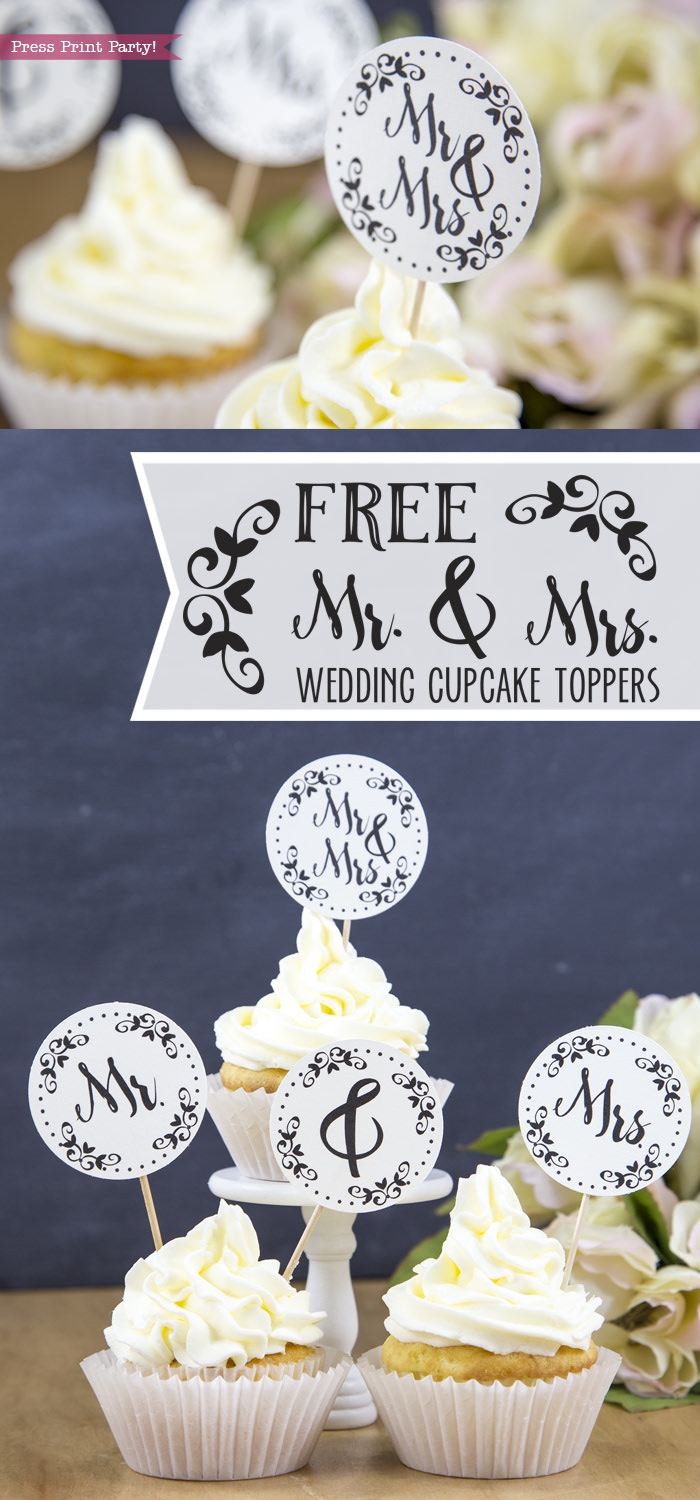FREE Mr Mrs Wedding Cupcake Toppers Press Print Party 