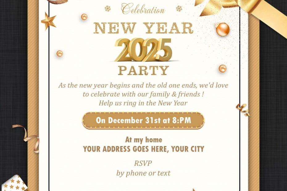 Free New Year 2025 Party Invitation Template