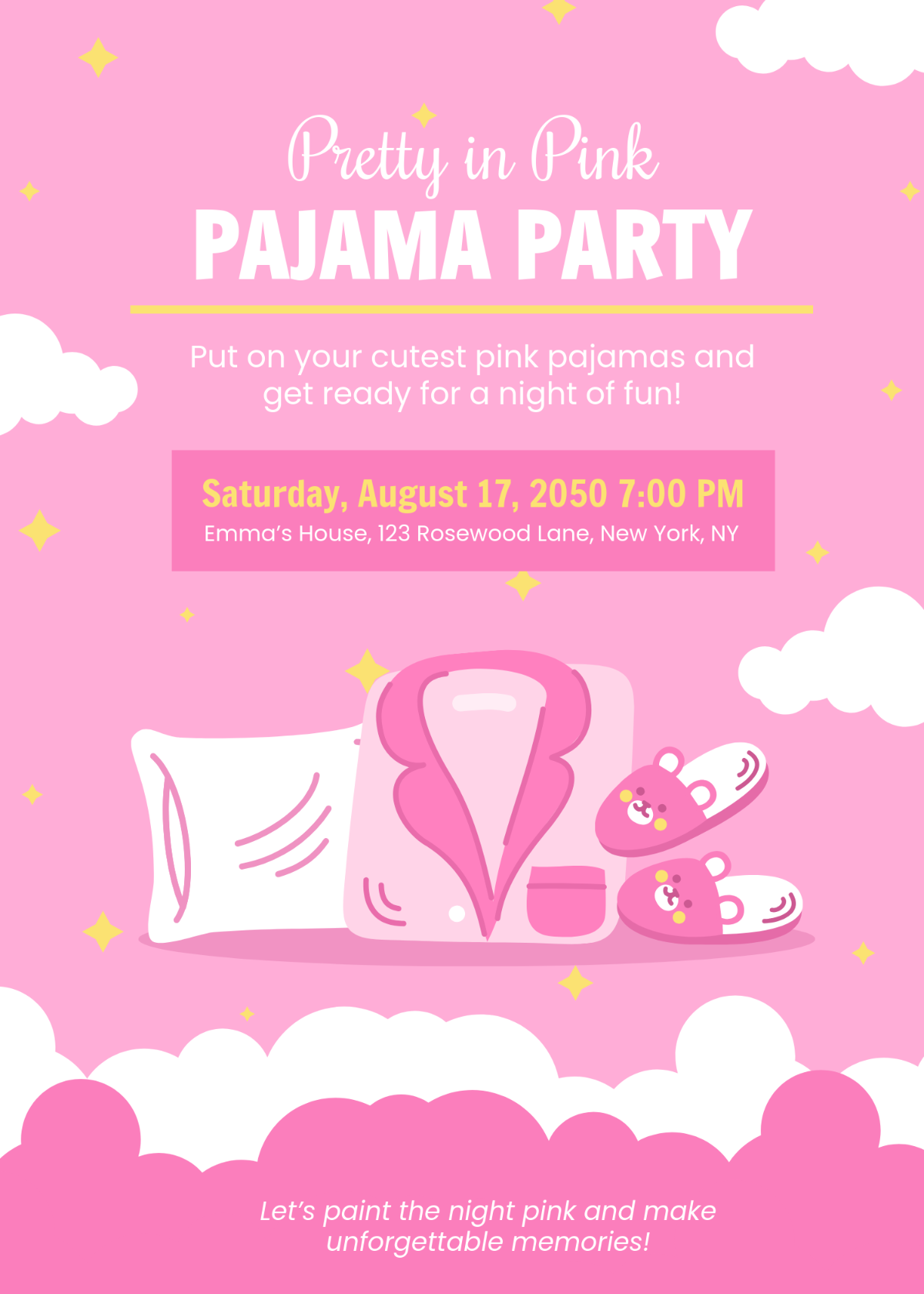 Free Pink Pajama Sleepover Invitation Template To Edit Online