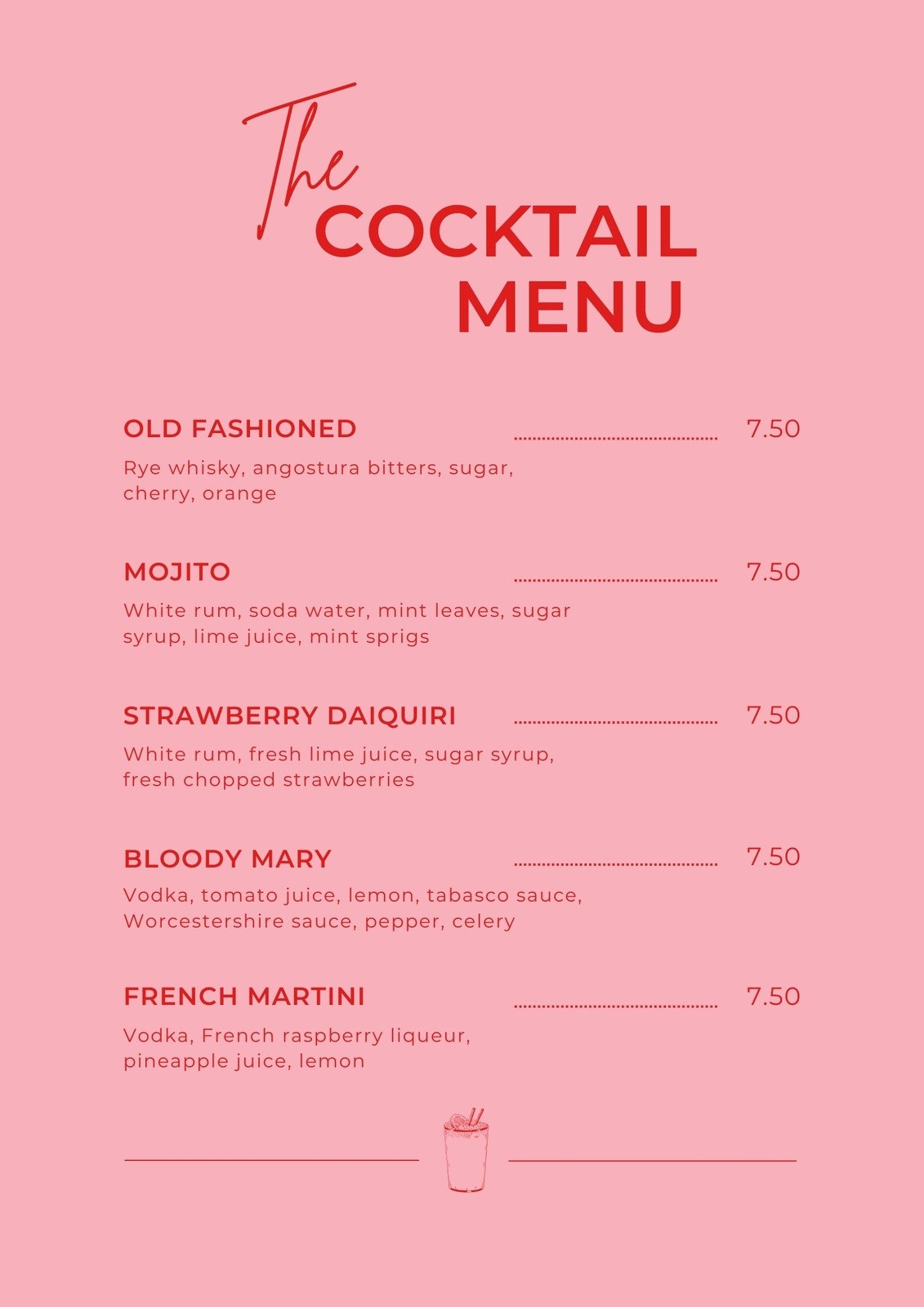 Free Printable And Customizable Cocktail Menu Templates Canva