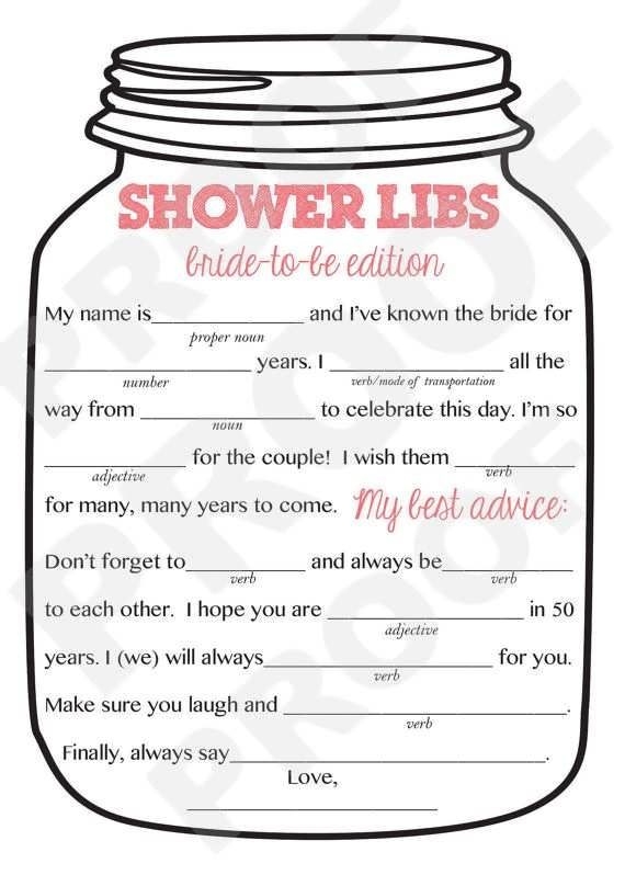 Free Printable Bridal Shower Mad Libs Printable And Enjoyable Learning