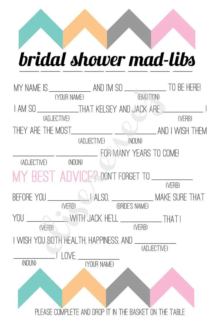Free Printable Bridal Shower Mad Libs Printable Templates