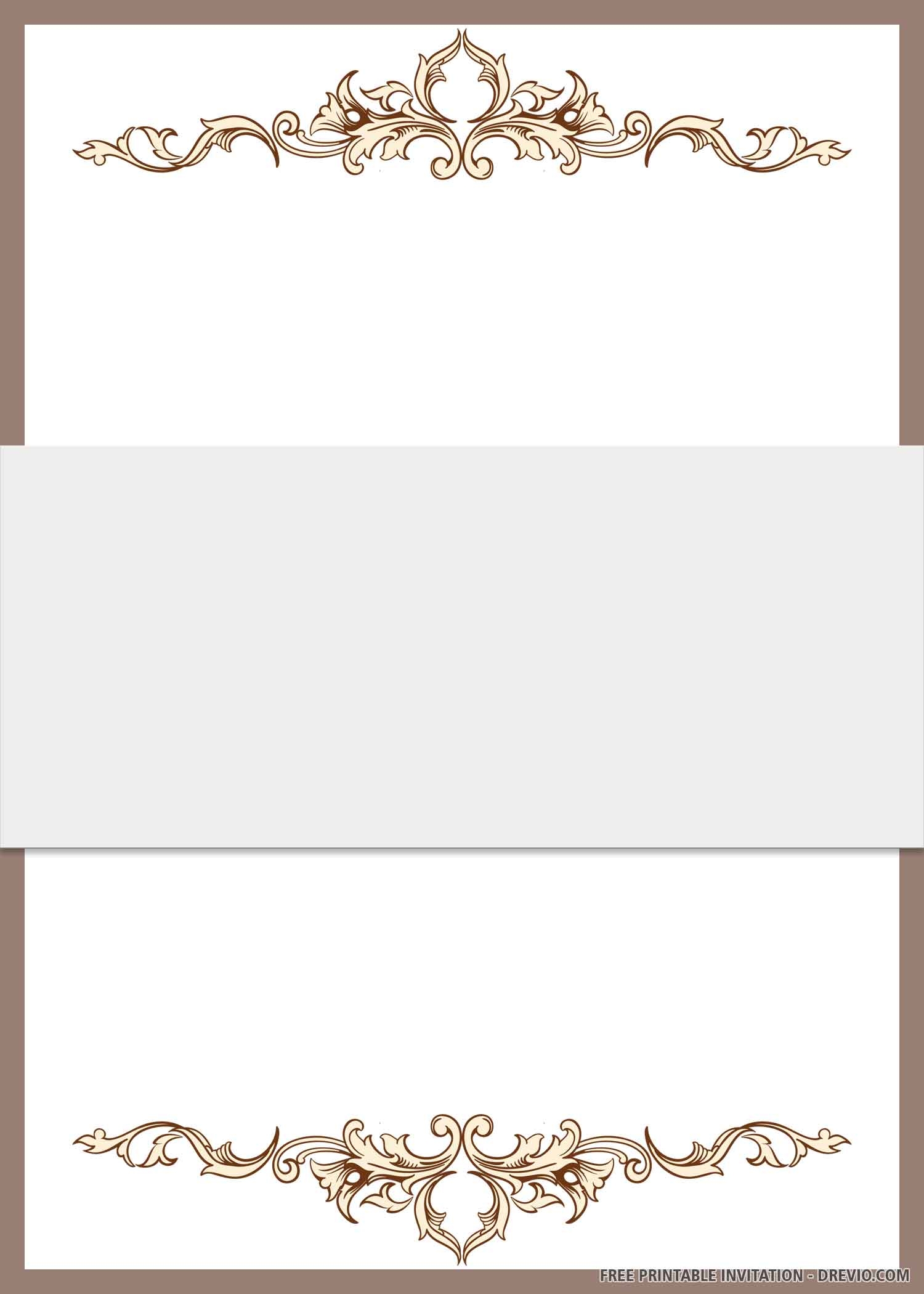 FREE PRINTABLE Brown Artistic Border Wedding Invitation Worksheets Library