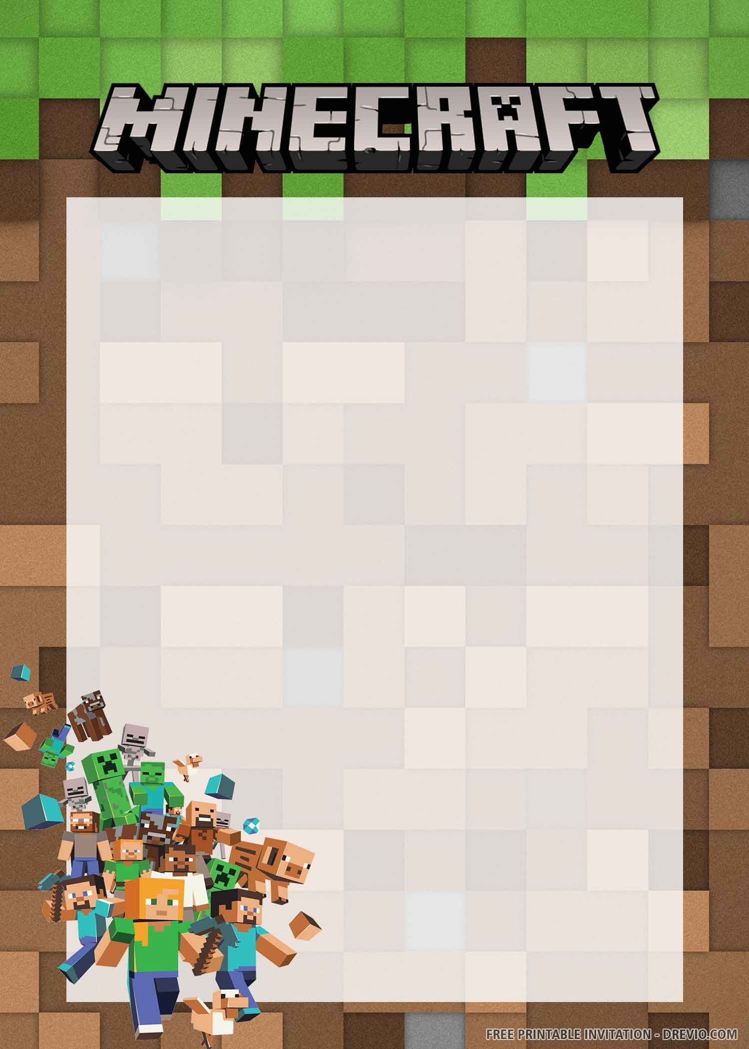 FREE PRINTABLE Cheerful Minecraft Birthday Invitation Template Worksheets Library