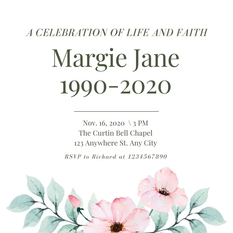 Free Printable Customizable Funeral Invitation Templates Canva