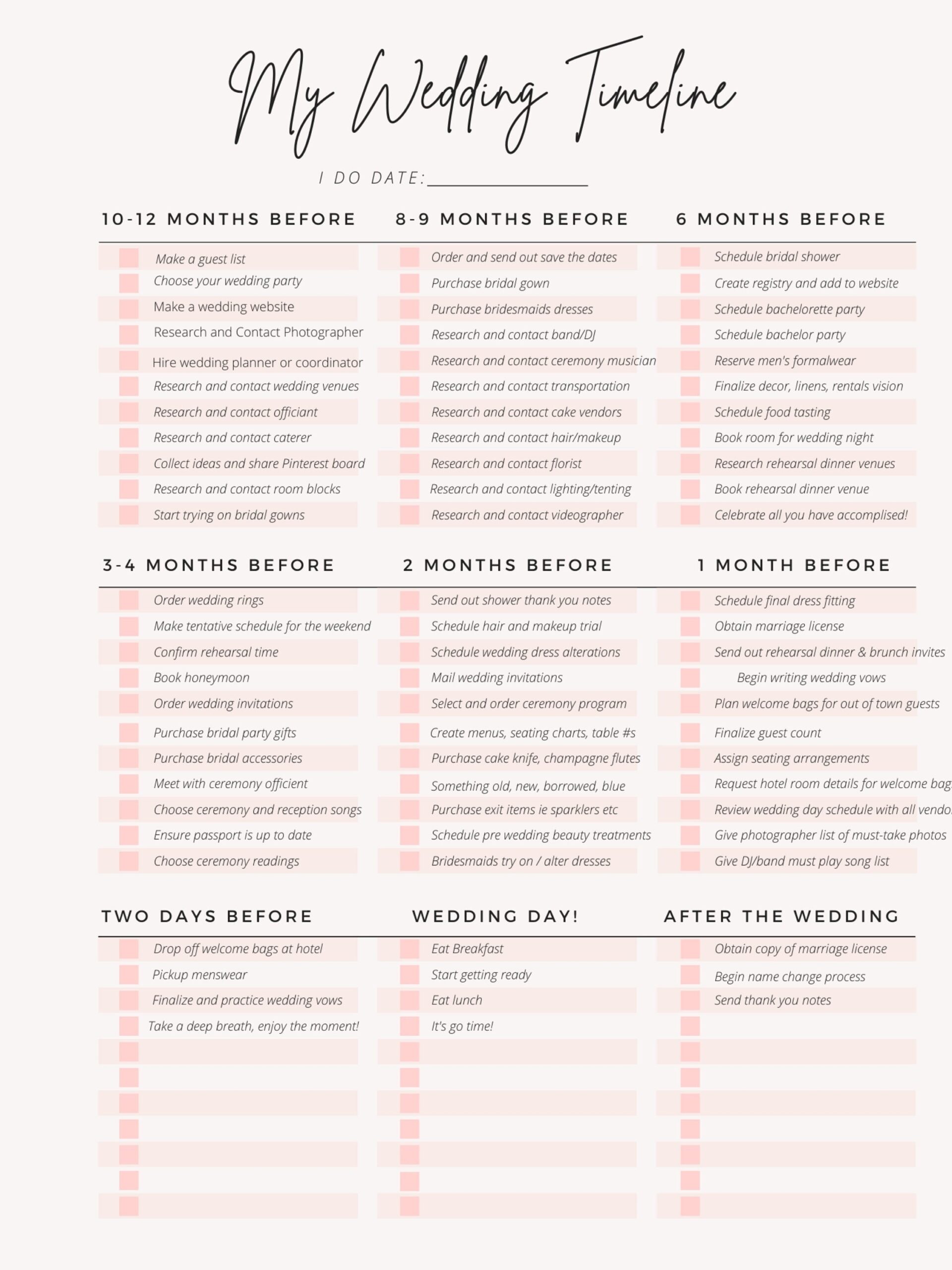 Free Printable Detailed Wedding Checklist Download Free Printable 