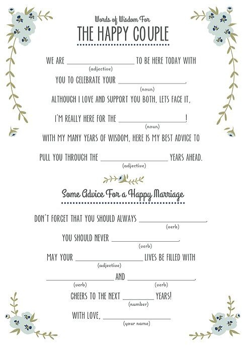 Free Printable Funny Wedding Mad Libs Template Printable Templates 