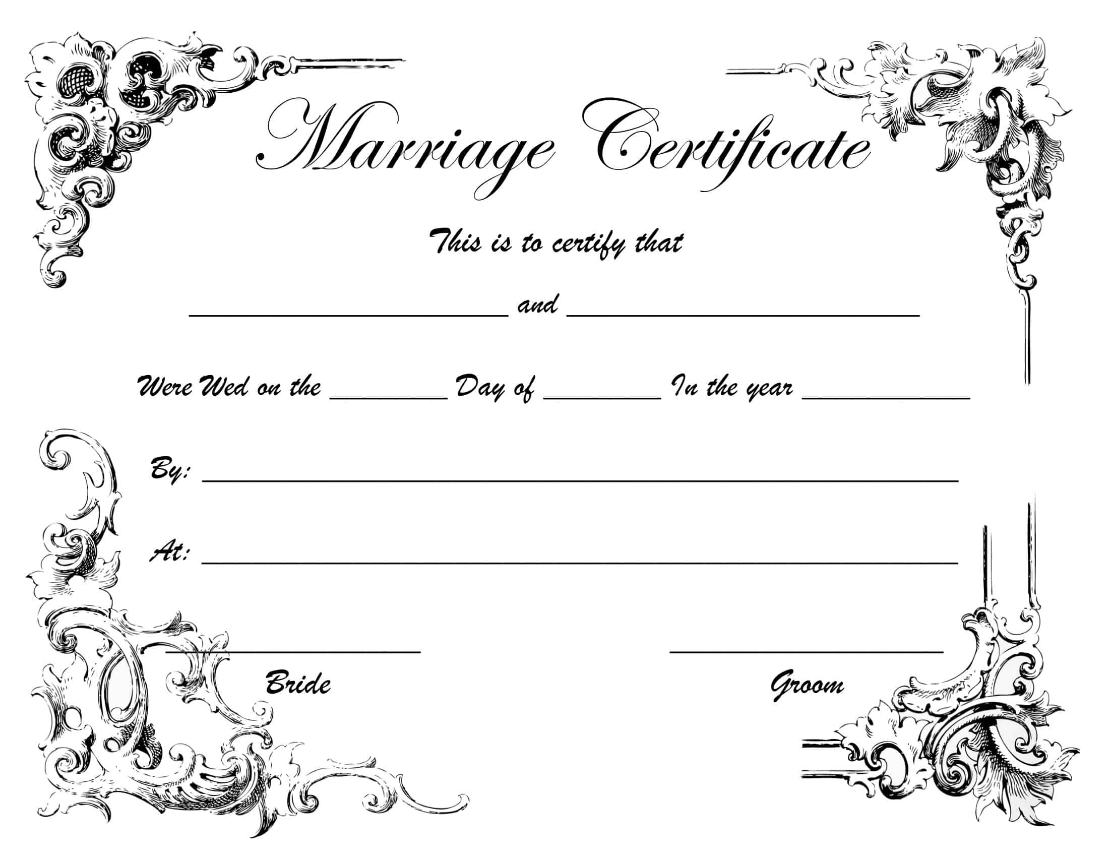 Free Printable Marriage Certificate Templates Word PDF Editable