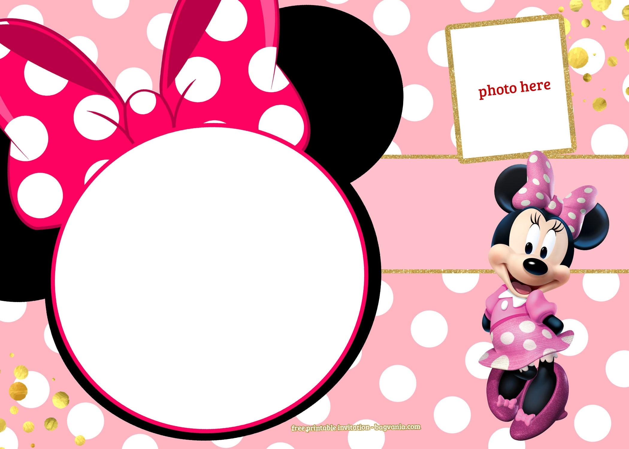 FREE Printable Minnie Mouse Pinky Birthday Invitation Template Worksheets Library