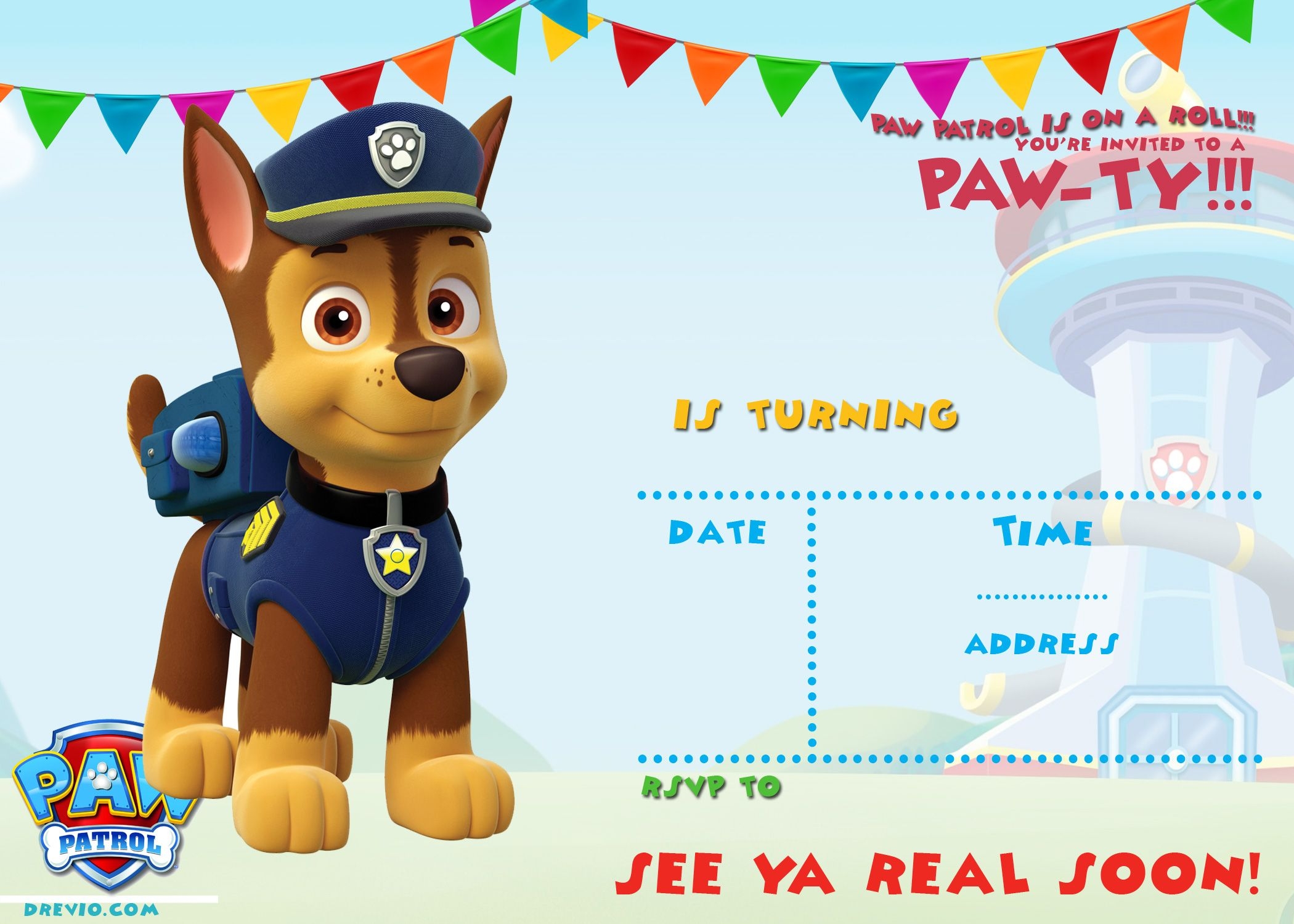 FREE Printable Paw Patrol Invitation Template All Characters