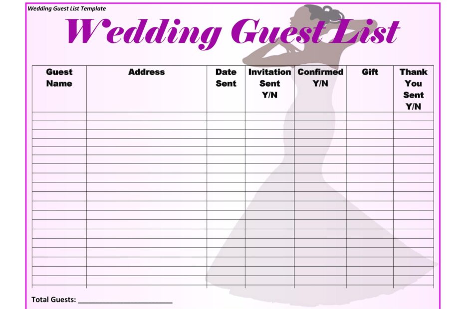 Free Printable Printable Wedding Guest List Template