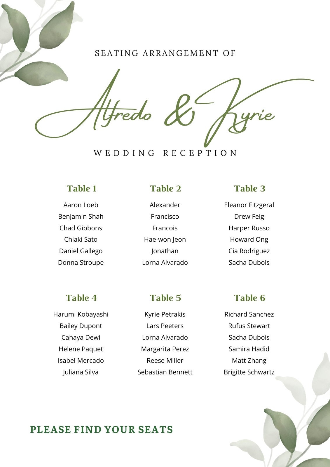 Free Printable Seating Chart Template Wedding Wedding Seating Chart 