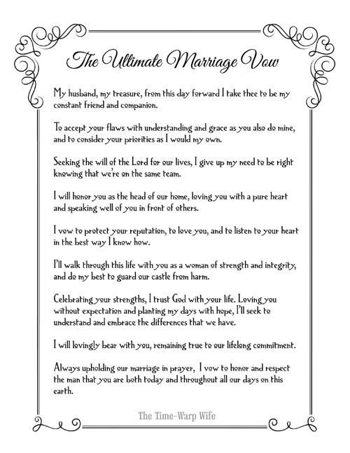 Free Printable The Ultimate Marriage Vow