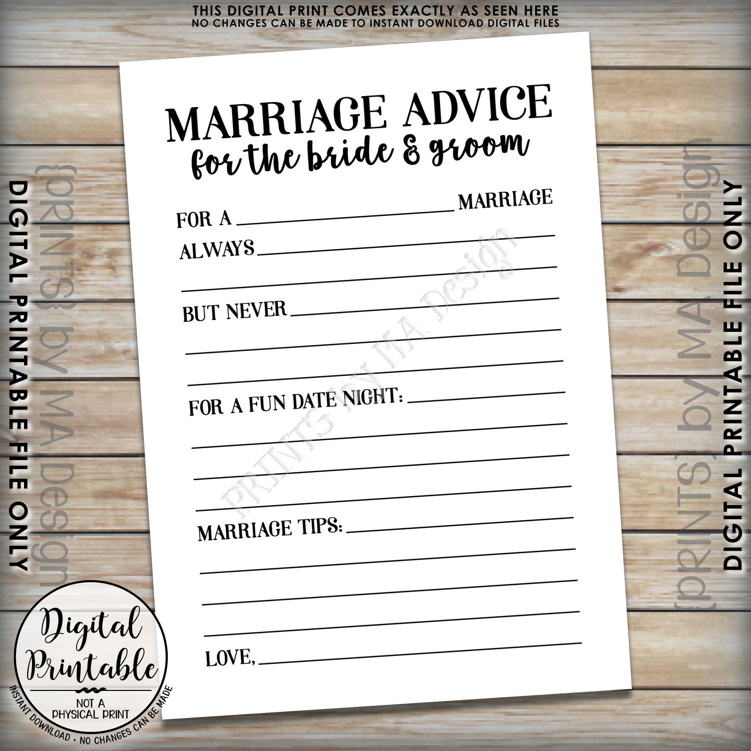 Free Printable Wedding Advice Cards