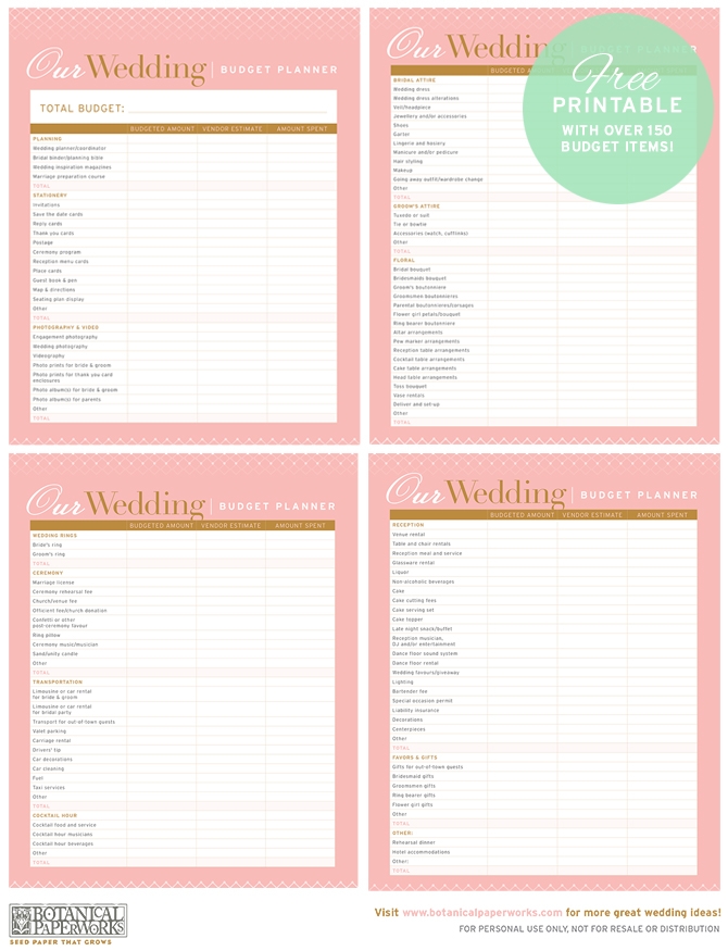  free Printable Wedding Budget Planner Botanical PaperWorks