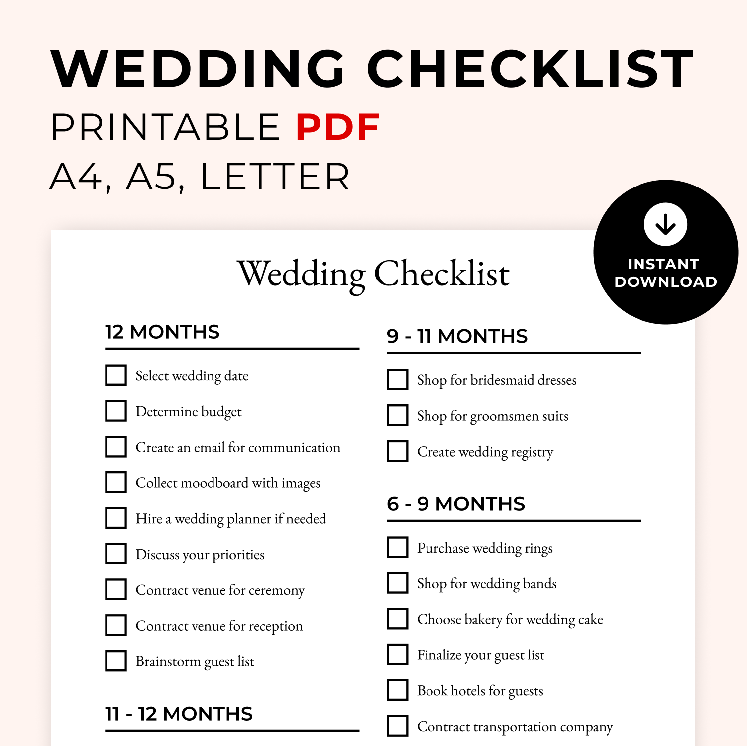 Free Printable Wedding Checklist 6 Months Download Free Printable 