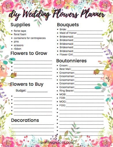 Free Printable Wedding Flowers Planner Checklist