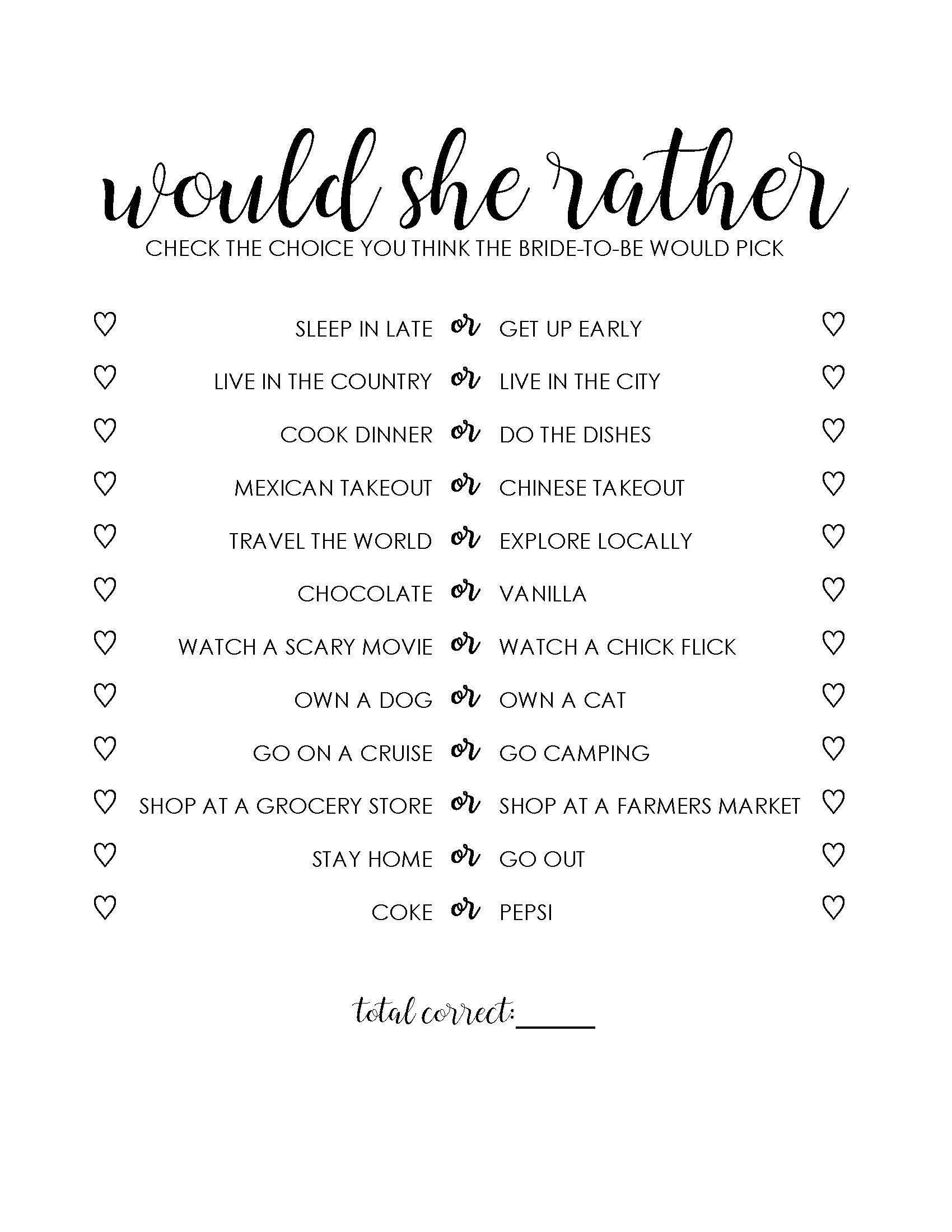 Free Printable Wedding Games