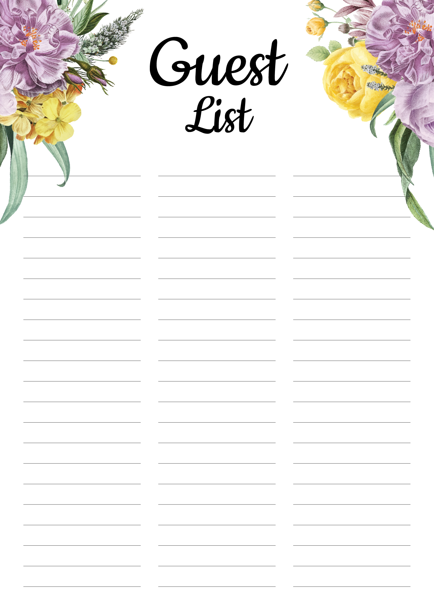 Free Printable Wedding Guest List Pdf