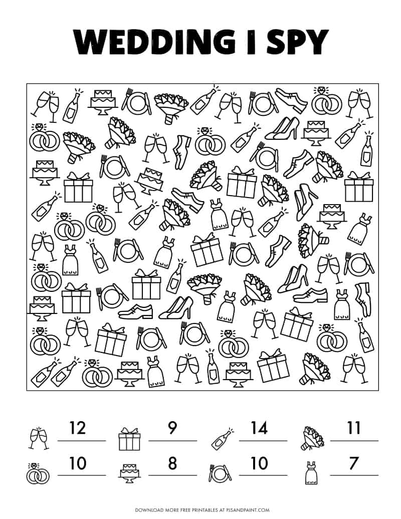 Free Printable Wedding I Spy Game For Kids Pjs And Paint