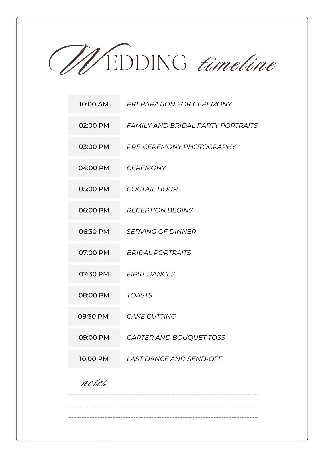 Free Printable Wedding Itinerary Templates Free Printables Hub
