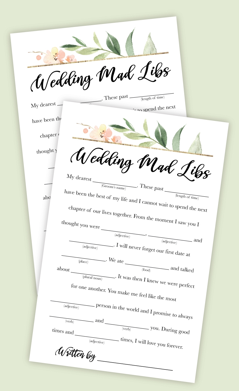 Free Printable Wedding Mad Libs Game Pjs And Paint