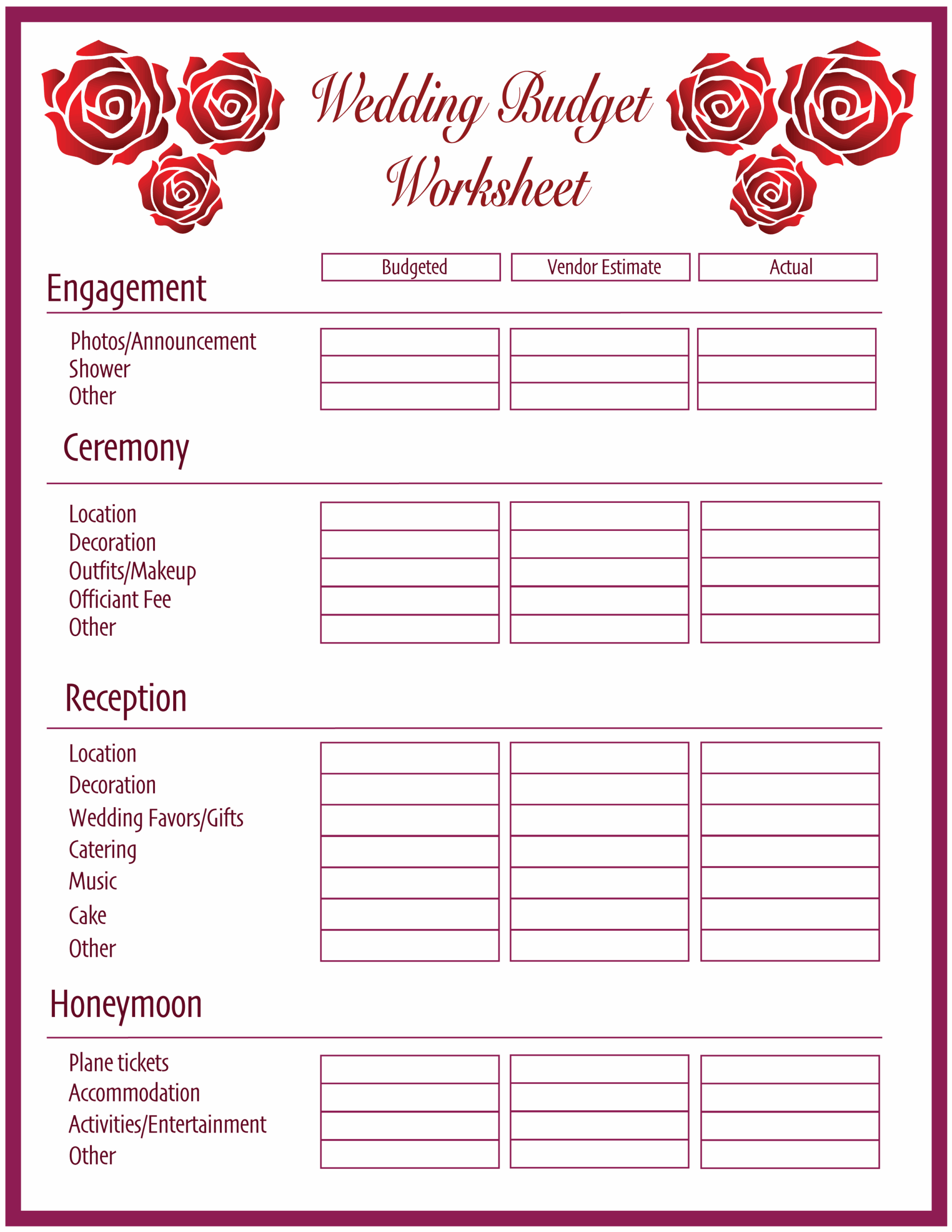 Free Printable Wedding Planner Pages