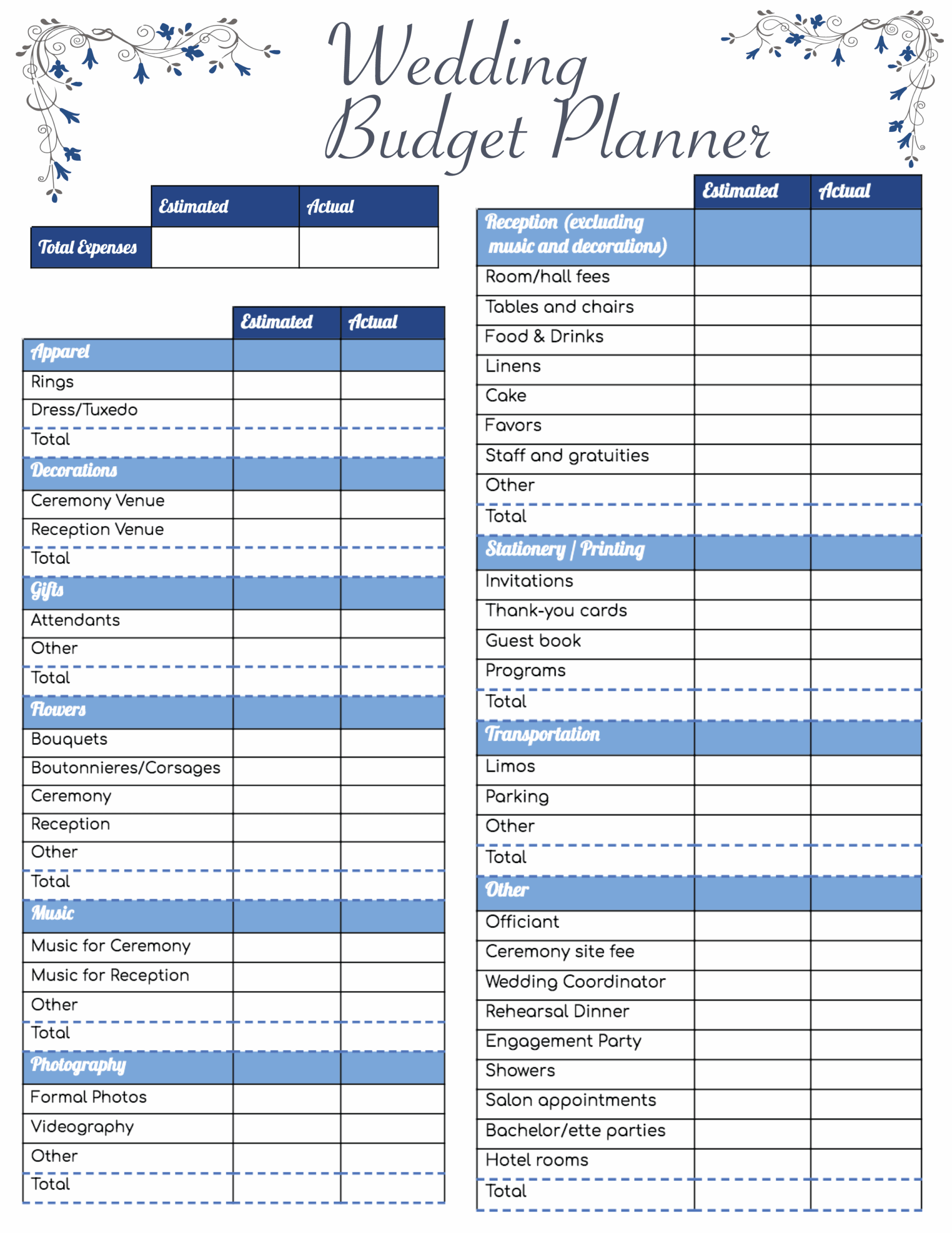 Free Printable Wedding Planner Template Templates Printable