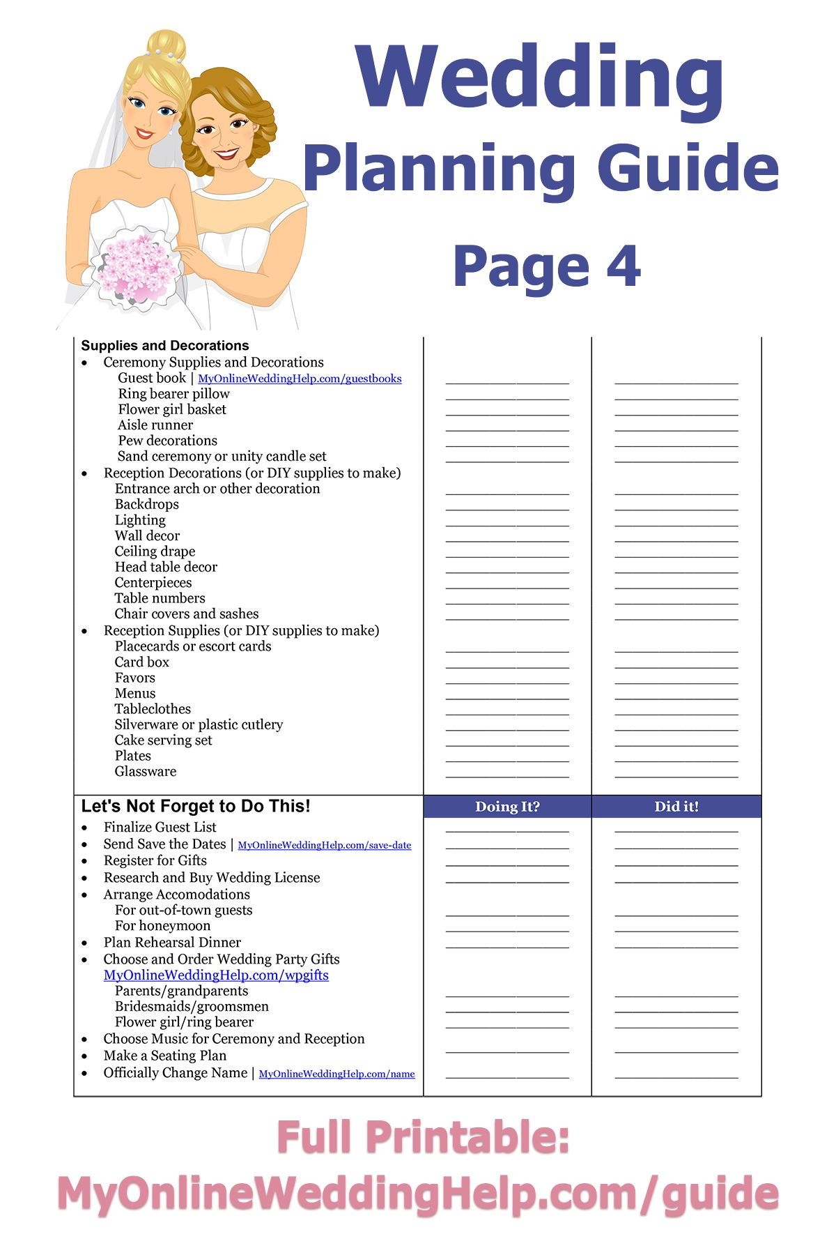 Free Printable Wedding Planning Guide Ceremony Reception Supplies