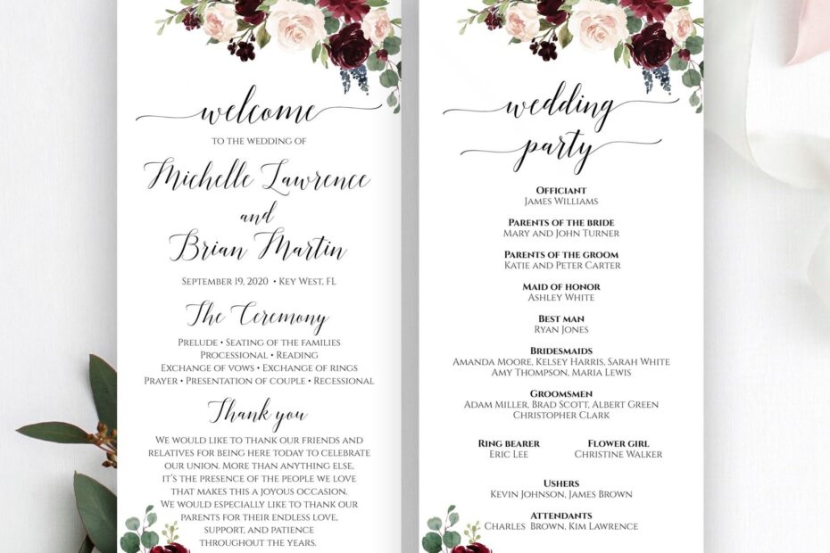 Free Printable Wedding Program Templates Content Calendar Template