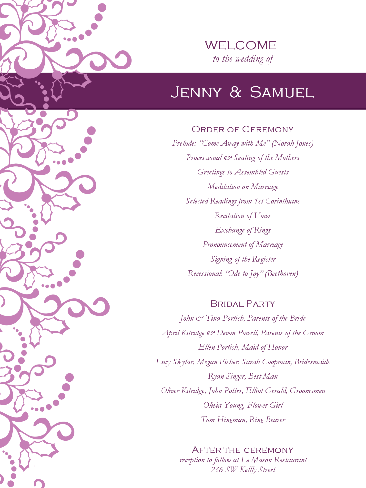 Free Printable Wedding Program Templates For Word