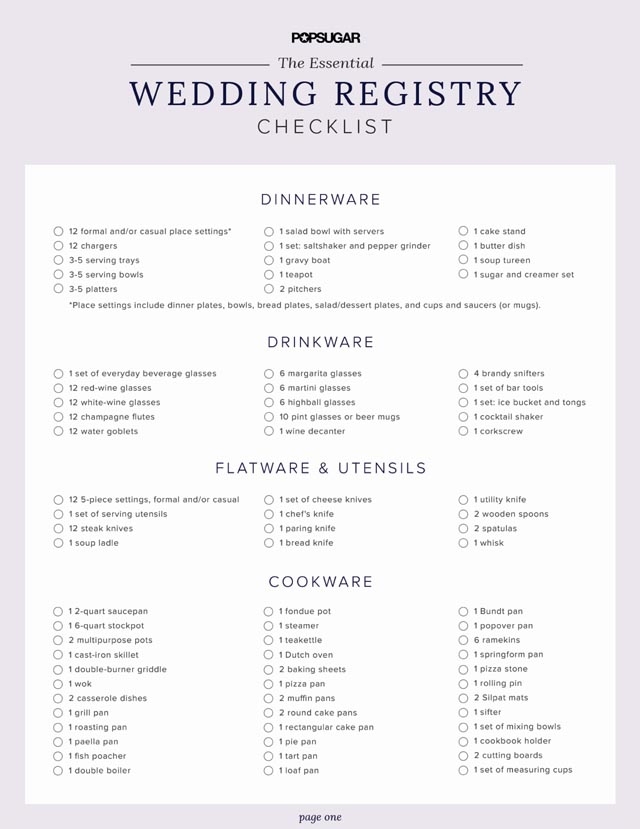 Free Printable Wedding Registry Checklist