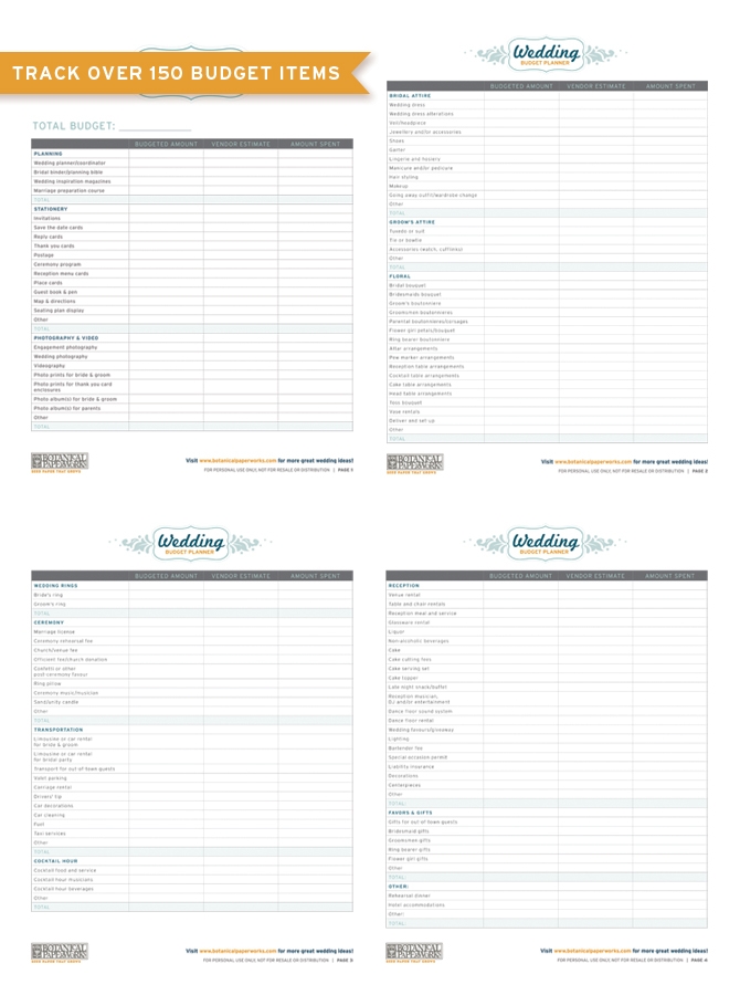  free Printables Wedding Budget Planner Botanical PaperWorks