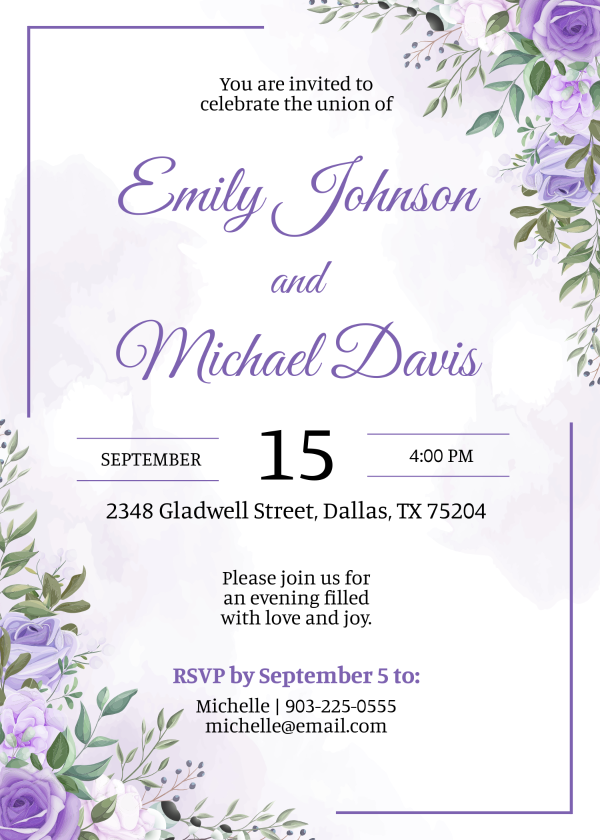 Free Purple Floral Invitation Template To Edit Online