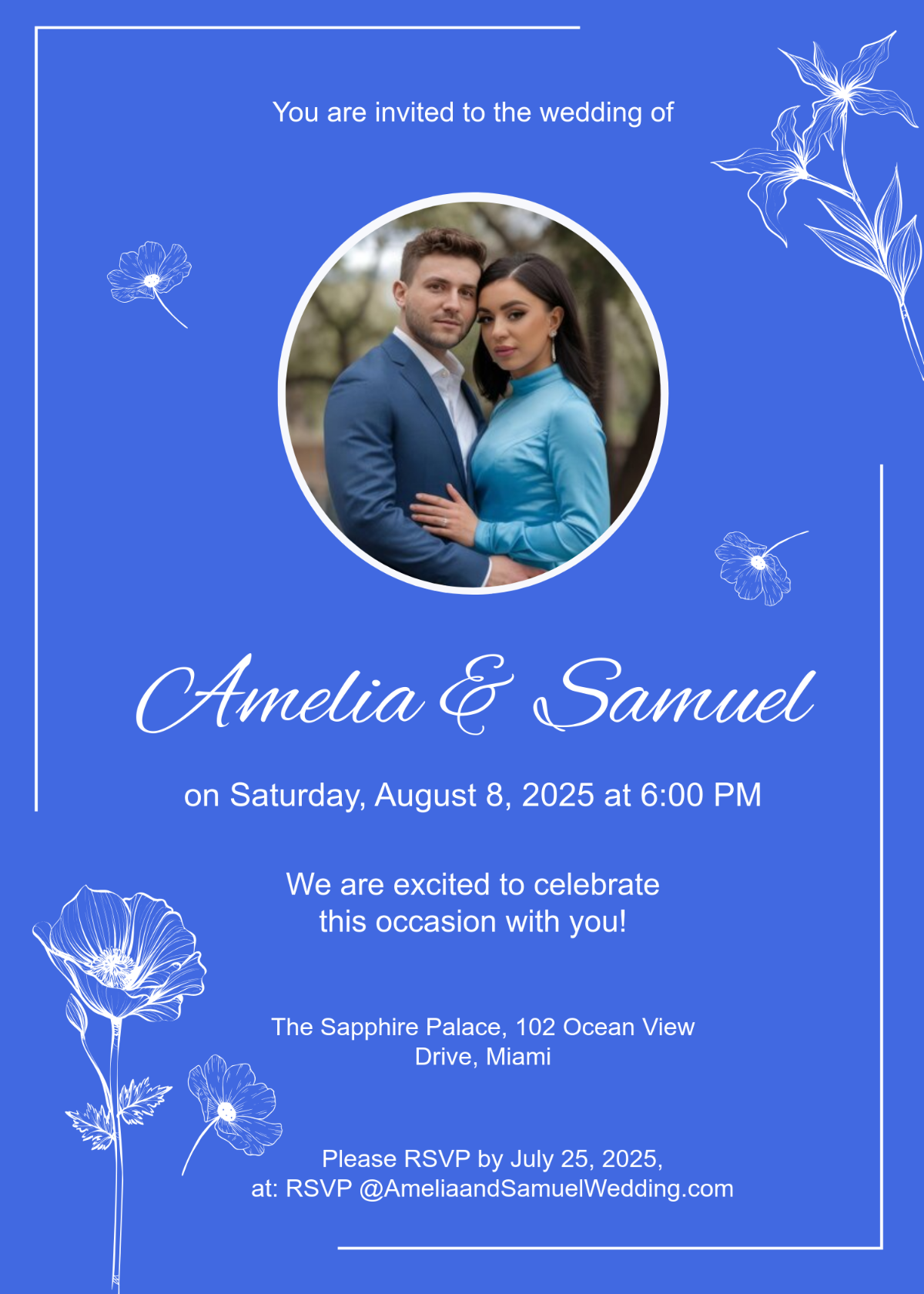 Free Royal Blue Wedding Invitation Template To Edit Online