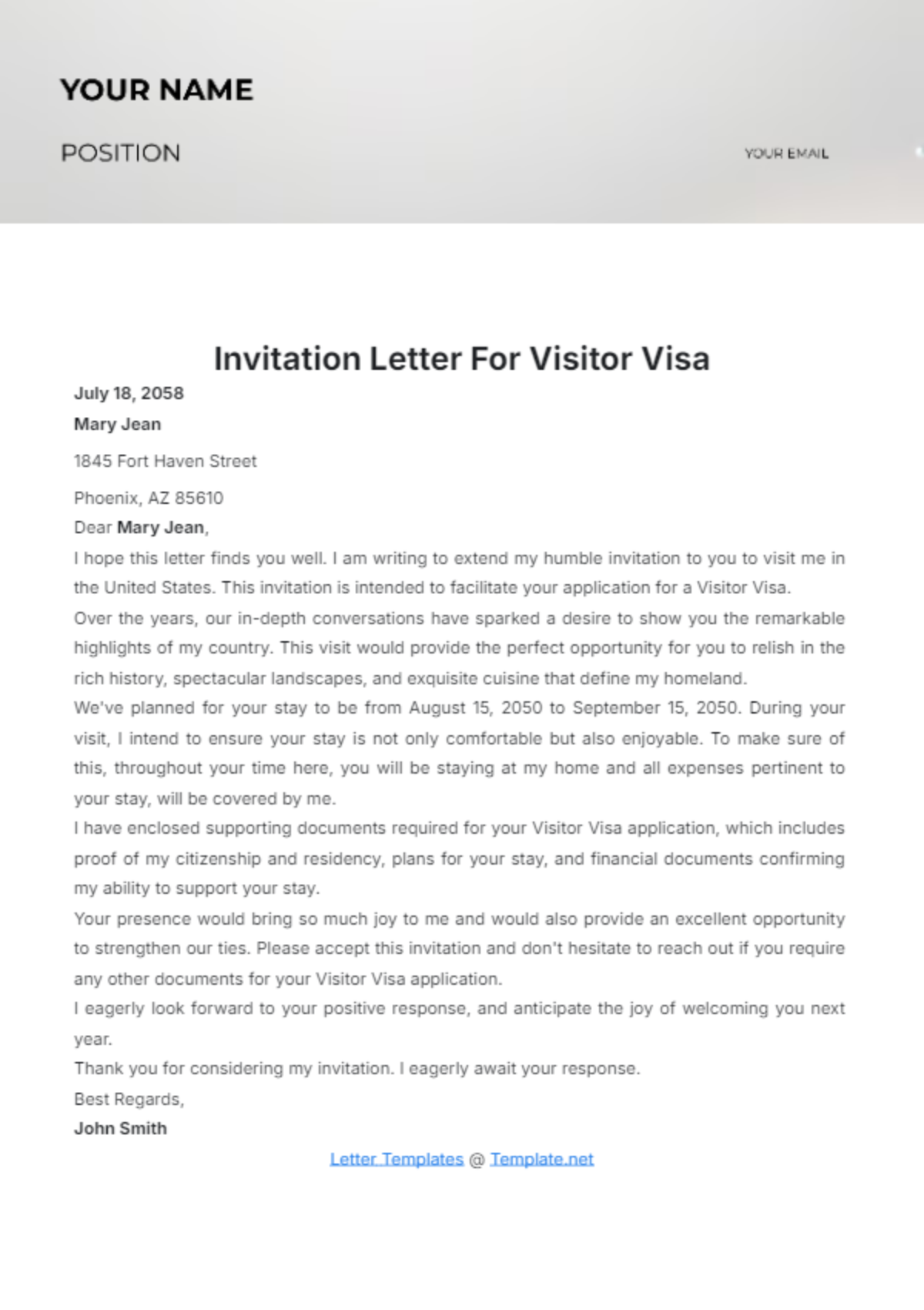 Free Sample Invitation Letter For Tourist Visa Template To Edit Online