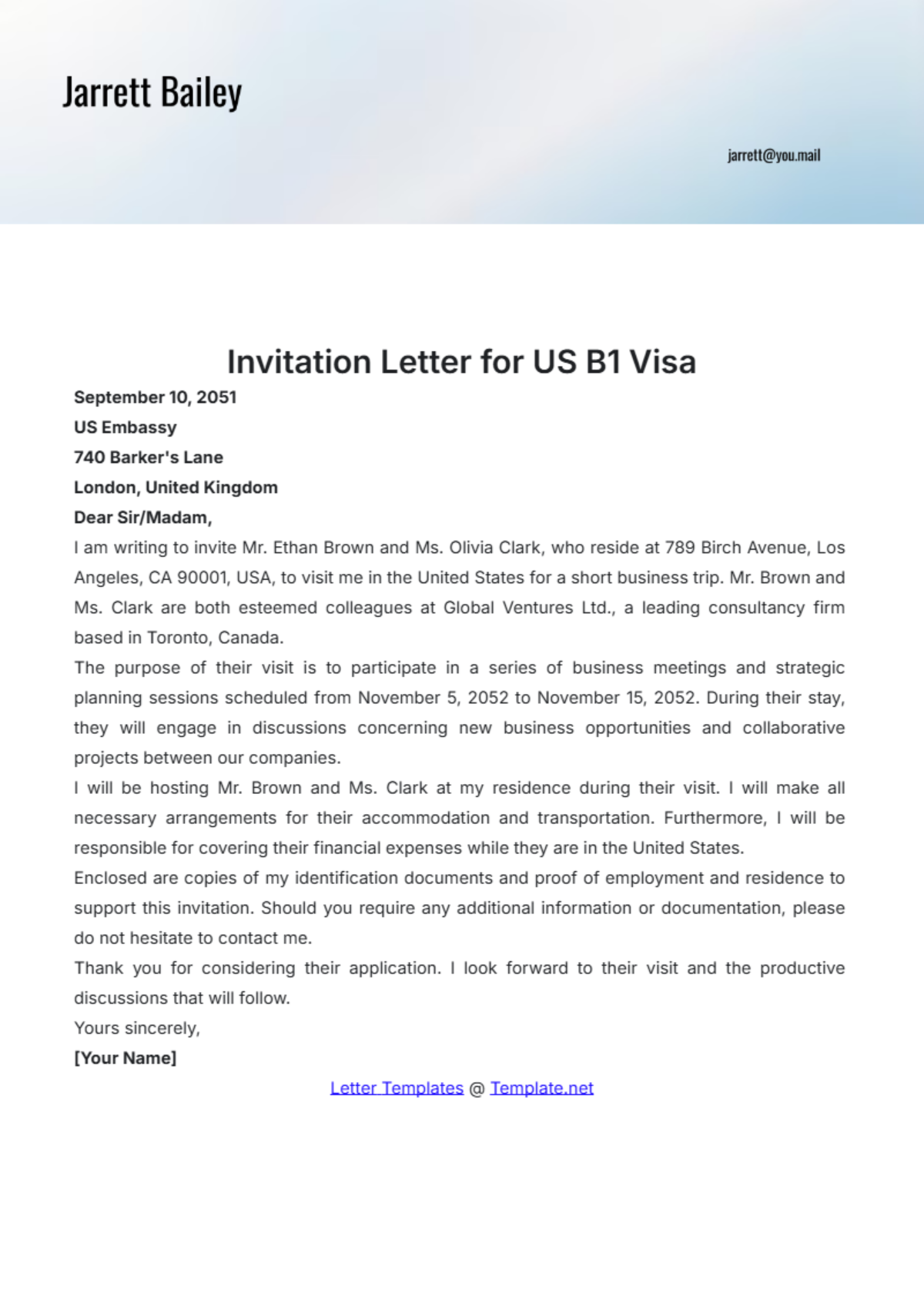 Free Sample Invitation Letter For Tourist Visa Template To Edit Online