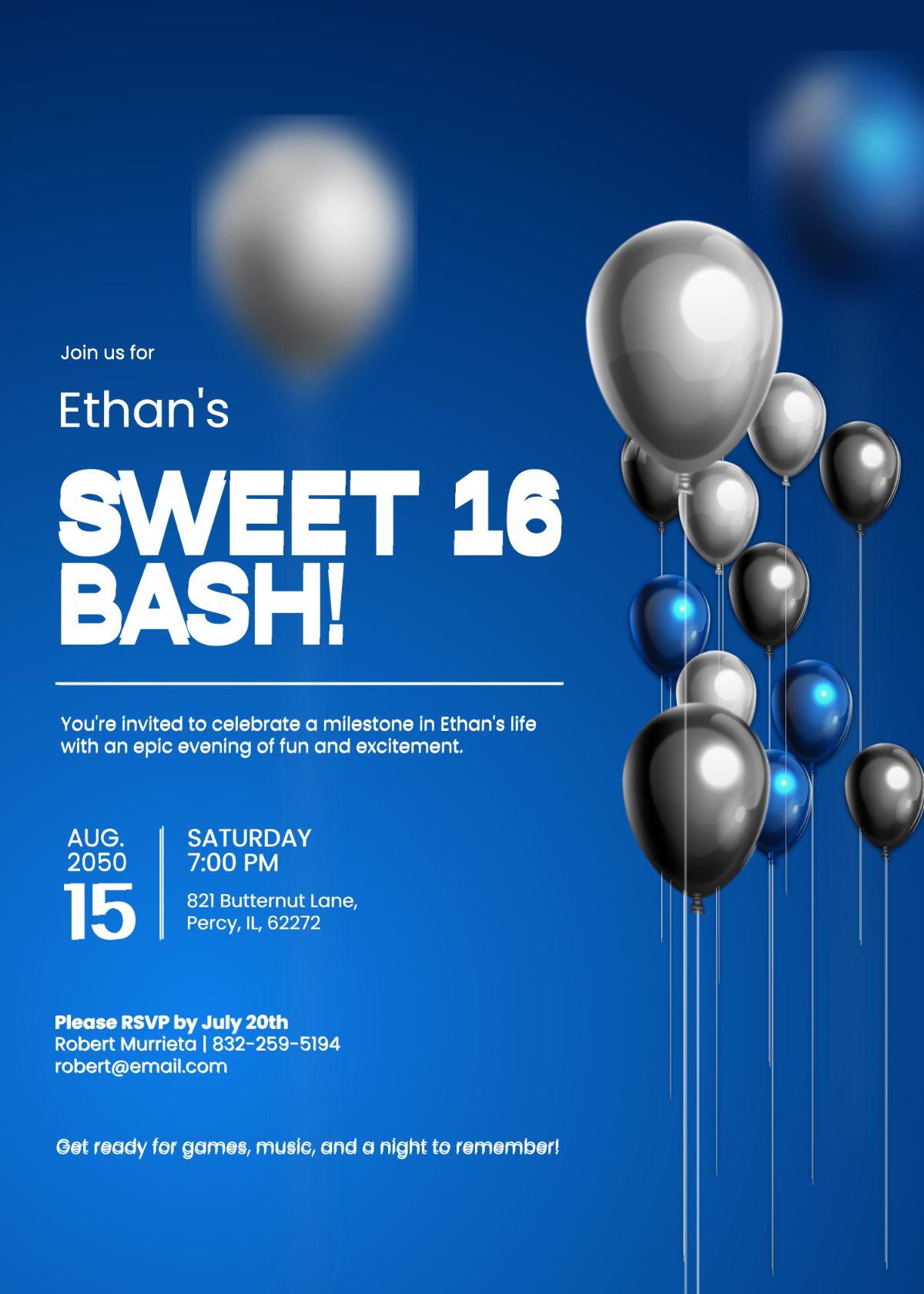 Free Sweet 16 Party Invitation For Boy Template To Edit Online