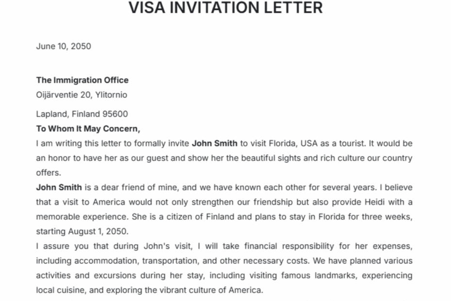 Free Visa Invitation Letter Templates Editable And Printable