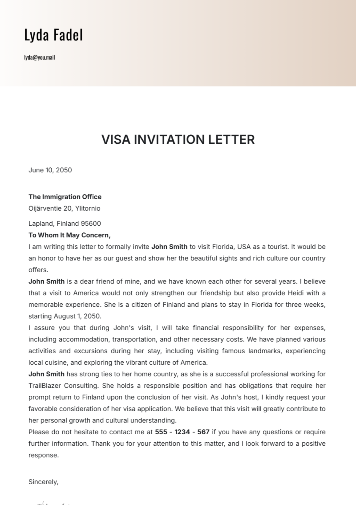 Free Visa Invitation Letter Templates Editable And Printable
