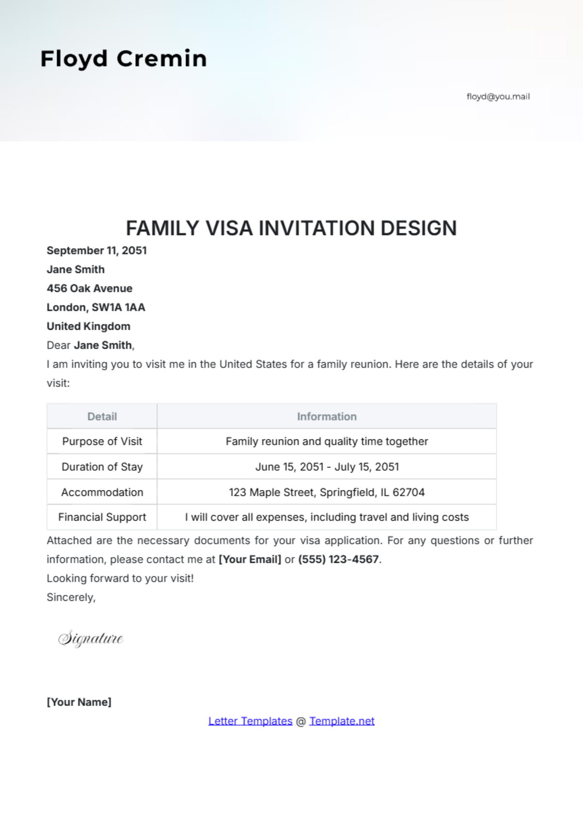 Free Visa Invitation Letter Templates Editable And Printable