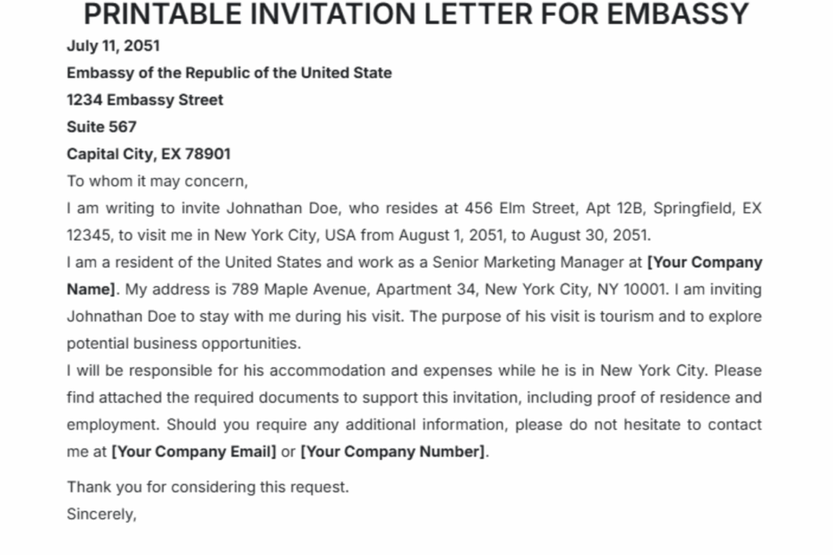 Free Visa Invitation Letter Templates Editable And Printable