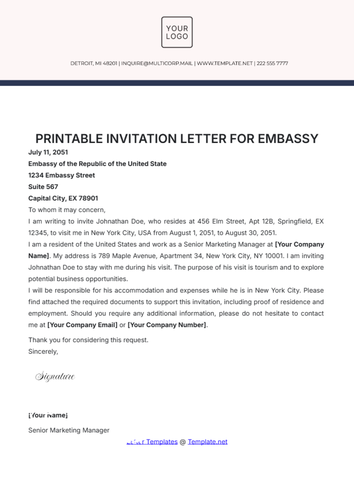 Free Visa Invitation Letter Templates Editable And Printable